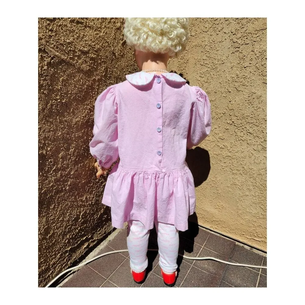 VTG Sweet Potato Pink Dress with Leggings 4T Kitten Cats Pocket